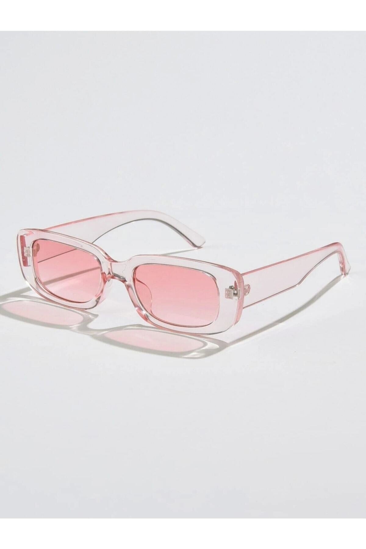 Chunky Frame Vintage Transparent Pink Sunglasses