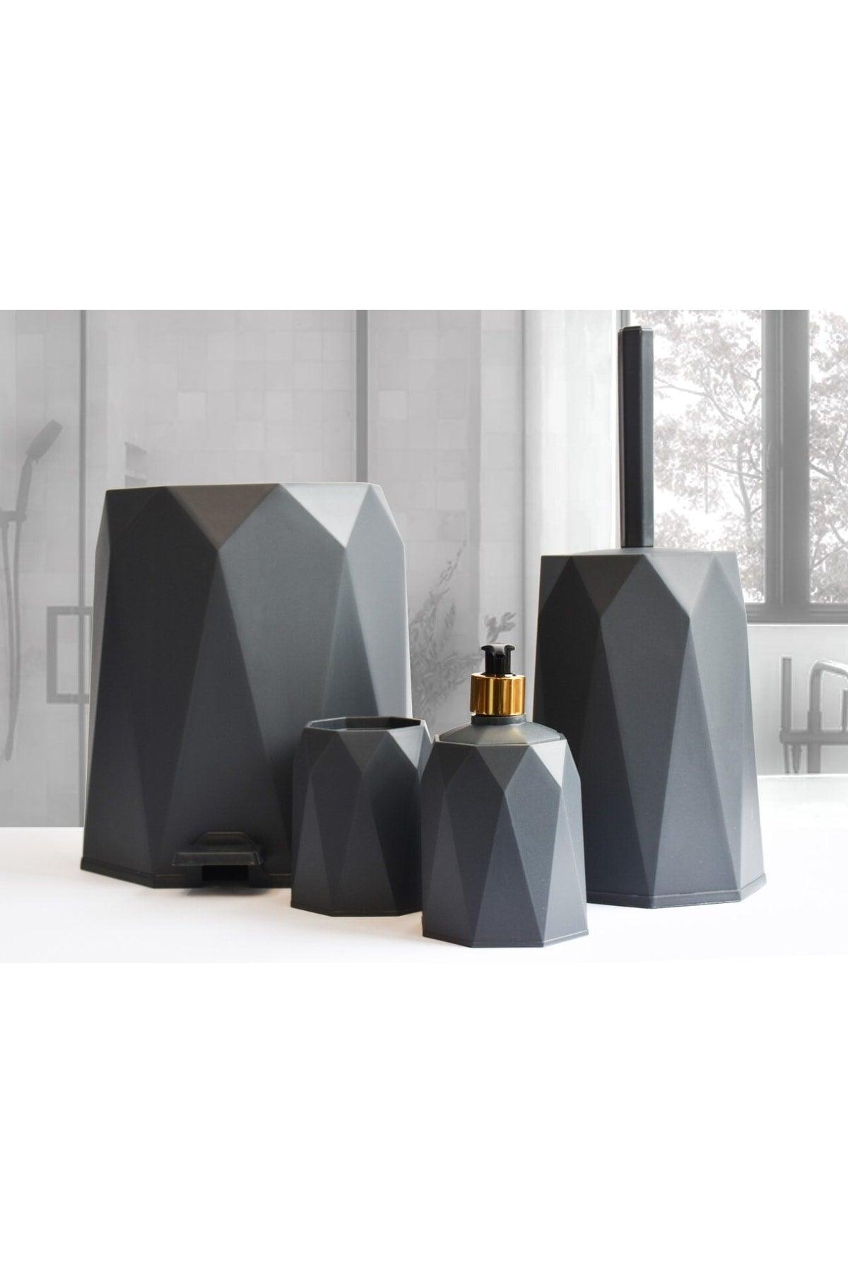 4 Pcs Bathroom Set Plastic 5 Lt Trash Can Toilet Brush Sink Set 4 Pcs (ANTHRACITE) - Swordslife