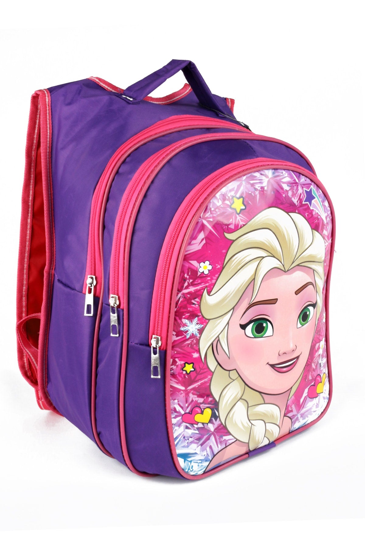 Middle School Primary School Bag and Lunch Box 3 Pockets Padded Princess Head Purple