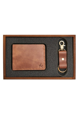 Men'S Brown 100% Genuine Leather Wallet Keychain