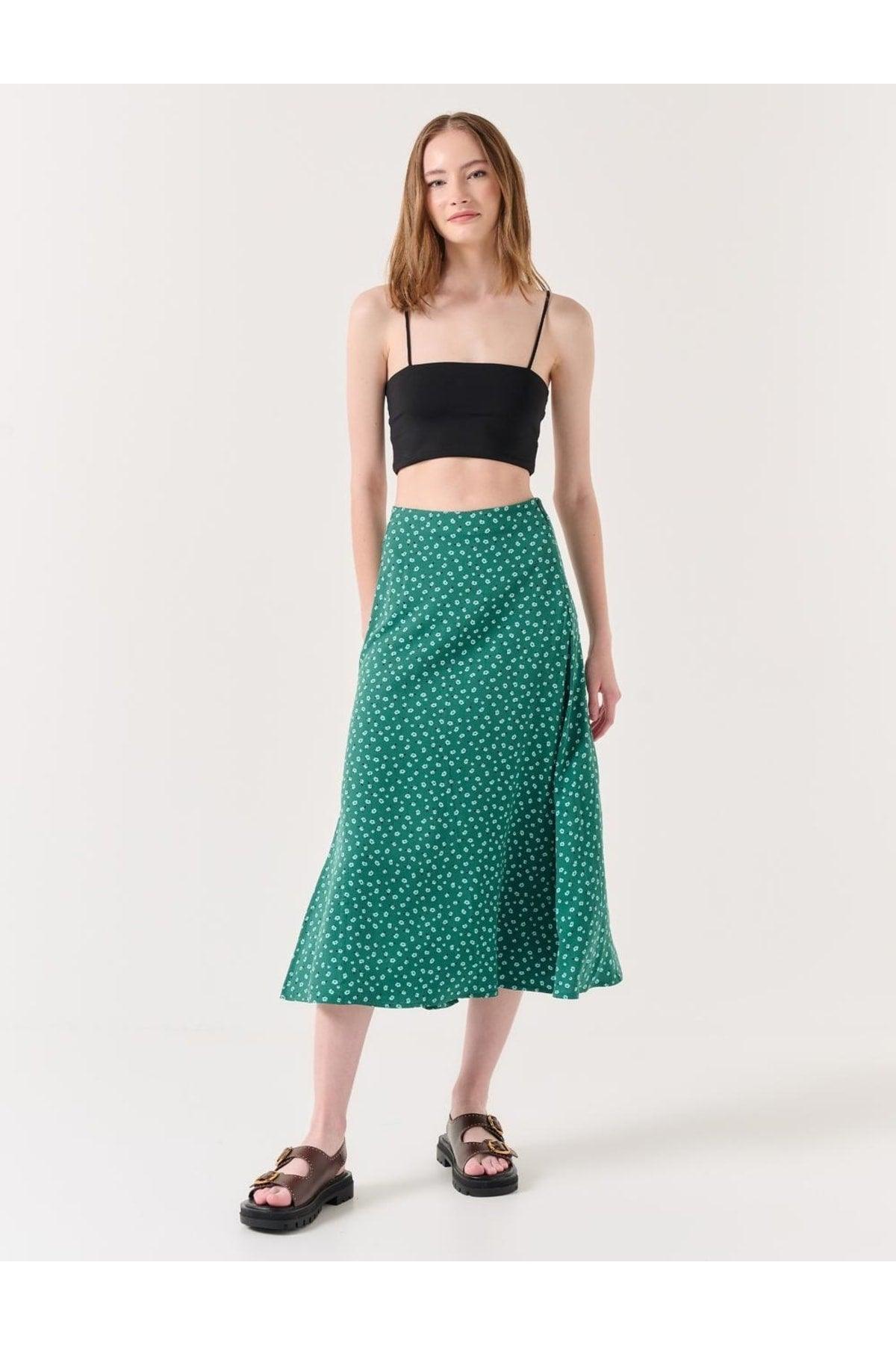 Emerald Green High Waist Floral Midi Skirt - Swordslife