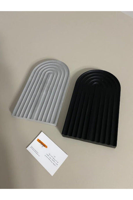 2 Piece Decorative Geometric Striped Concrete Plate Concrete Jewelry Plate Candle Plate Organizer - Swordslife