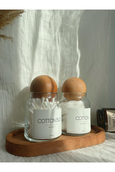 Set of 2 Wooden Covered Glass Cotton Buds / Cotton- Cotton Bud / Wooden Medium Size Stand - Swordslife