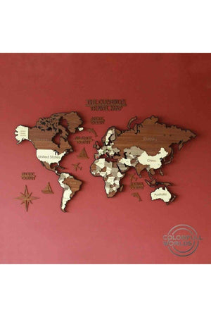 3D Wooden World Map on Metal, Wooden Wall Decor, Real Metal World Map - Swordslife