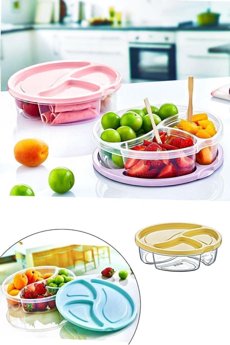 3 Compartment Round Nutrition Storage Container Diet Storage Container - Swordslife