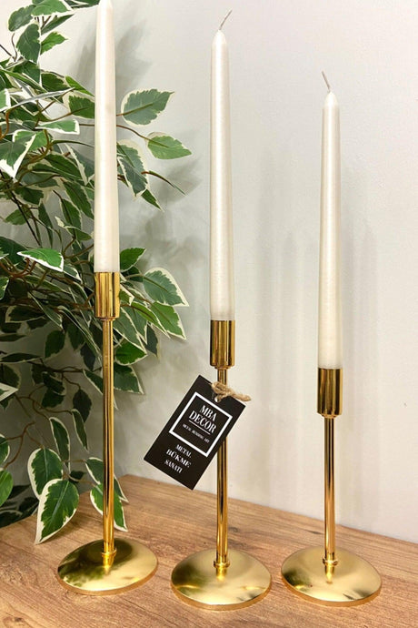 3 ( Triple ) Flat Foot Gold Candlestick Candle Holder