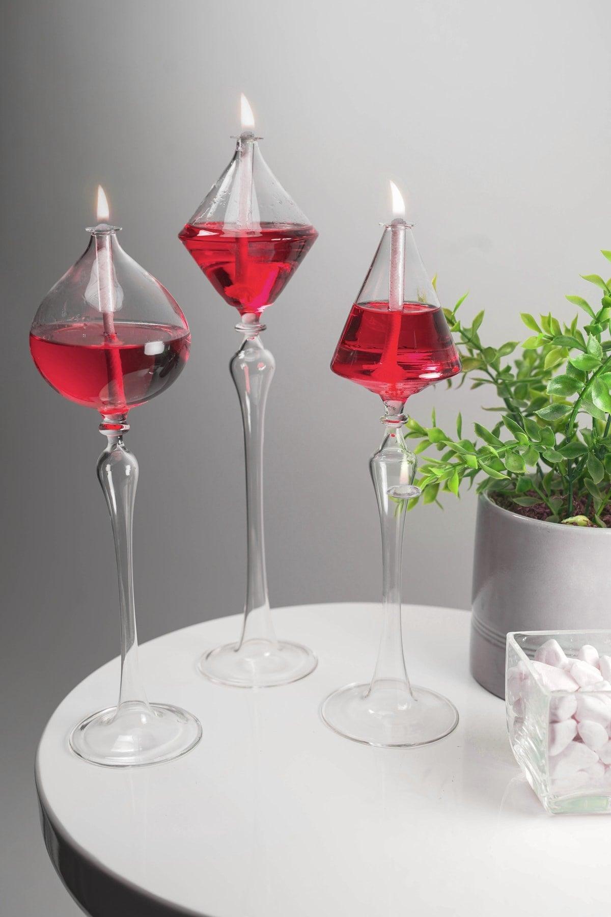 3 Standing Glass Oil Lamp Dale + 200 Ml Oil Lamp Red - Swordslife