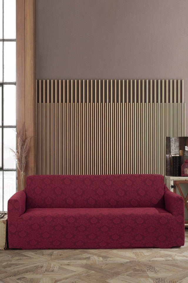 3 Seater Jacquard Stretch Sofa Cover - Claret Red - Swordslife