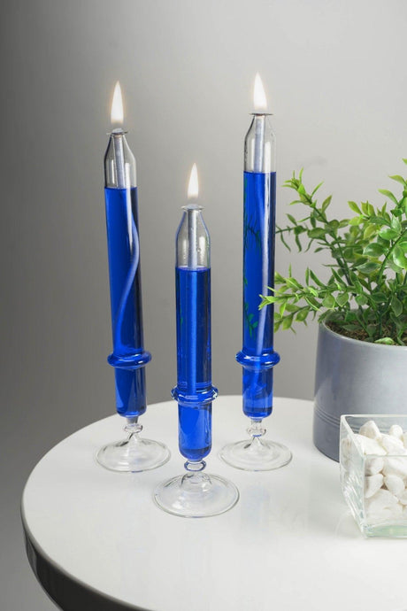 3-Footed Candlestick Glass Oil Lamp + 200 Ml Oil Lamp Blue - Swordslife