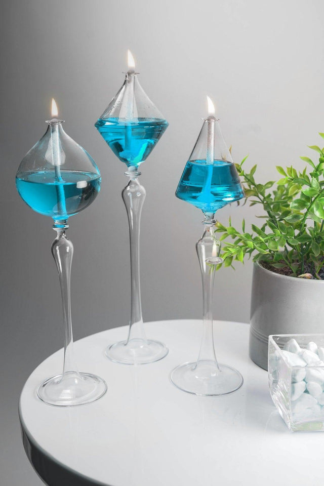 3 Legs Glass Oil Lamp Dale + 200 Ml Oil Lamp Ice Blue - Swordslife