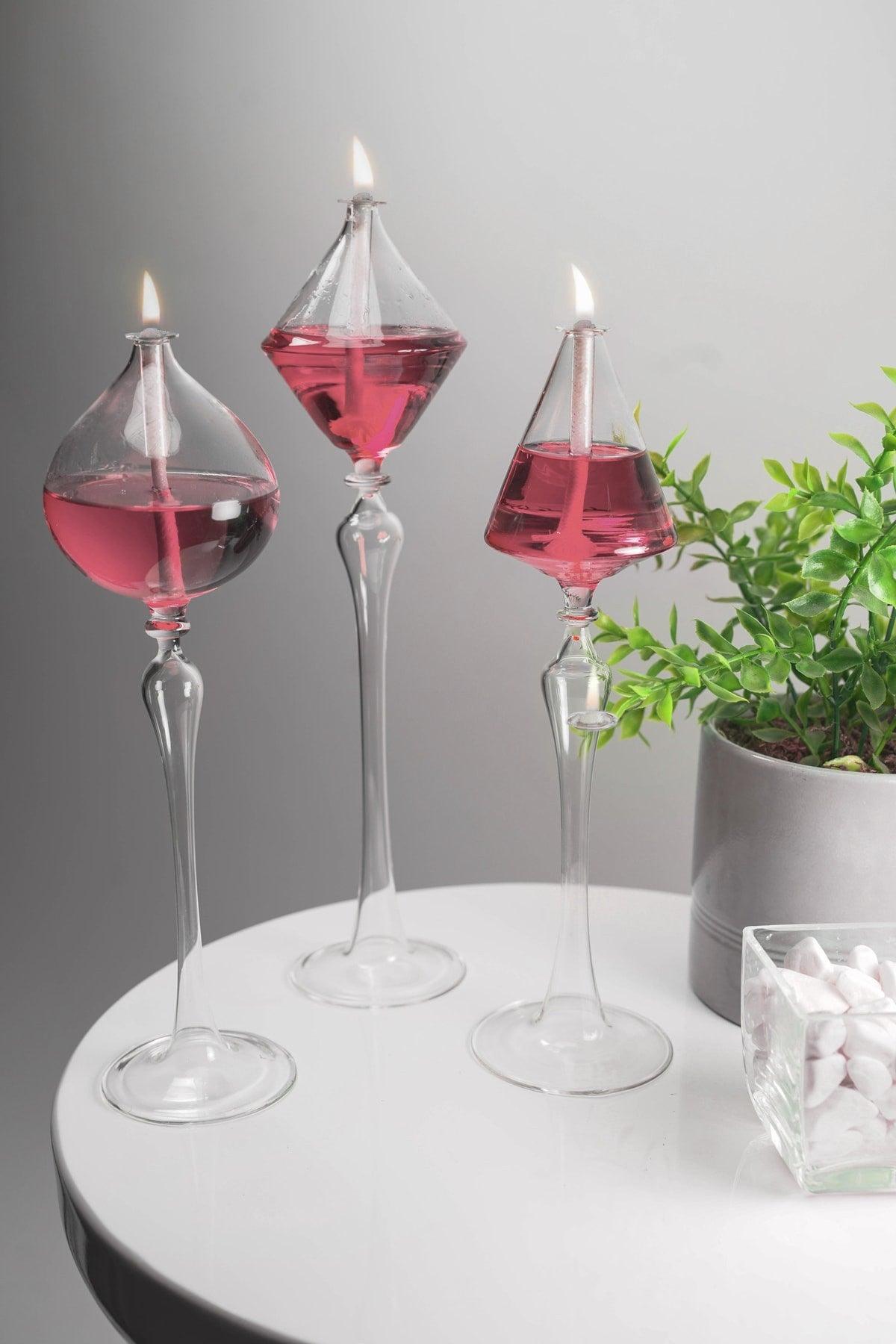 3 Standing Glass Oil Lamp Dale + 200 Ml Oil Lamp Rose - Swordslife