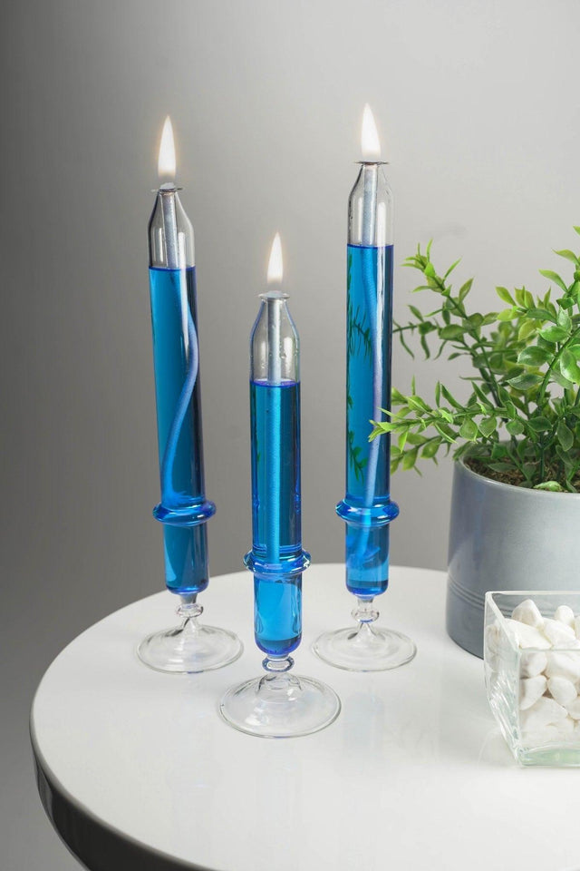 3-Footed Candlestick Glass Oil Lamp + 200 Ml Oil Lamp Ice Blue - Swordslife