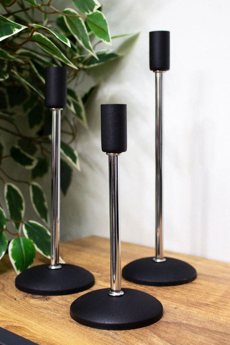 Pcs Flat Foot Stainless Black-silver Candlestick Candle Holder Decorative Candle Holder Thin Long Leg Home Decoration - Swordslife