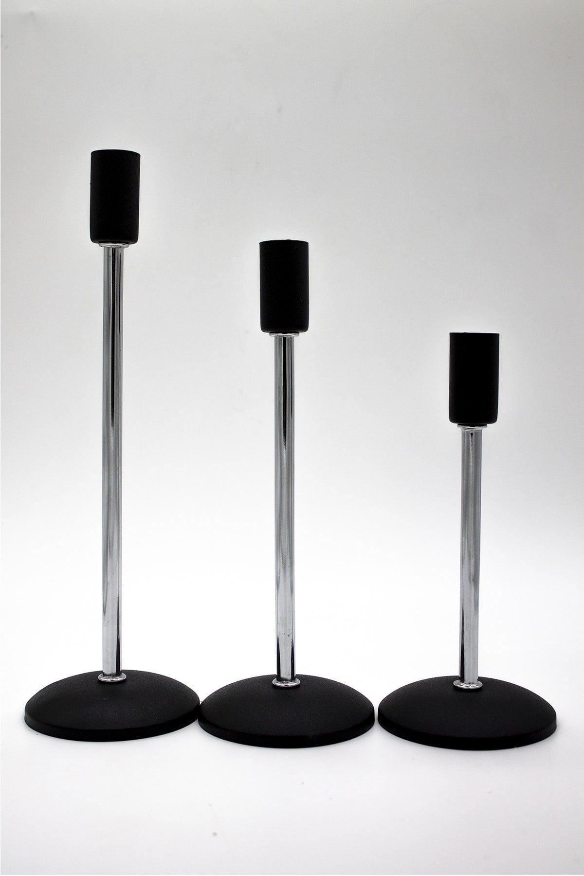 Pcs Flat Foot Stainless Black-silver Candlestick Candle Holder Decorative Candle Holder Thin Long Leg Home Decoration - Swordslife