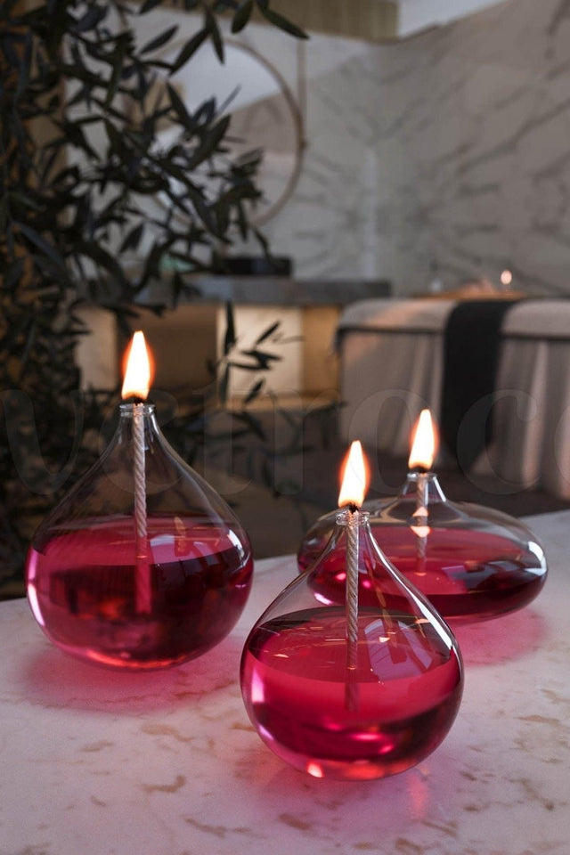 Set of 3 Jumbo Glass Oil Lamps (2 Drops, 1 Ellipse) + 750 Ml Oil Lamp - Plum - Swordslife