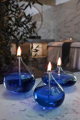 Set of 3 Jumbo Glass Oil Lamps (2 Drops, 1 Ellipse) + 750 Ml Oil Lamp - Blue - Swordslife