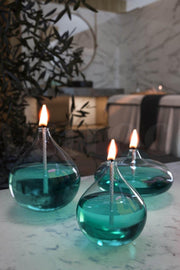 Set of 3 Jumbo Glass Oil Lamps (2 Drops, 1 Ellipse) + 750 Ml Oil Lamp - Emerald Green - Swordslife