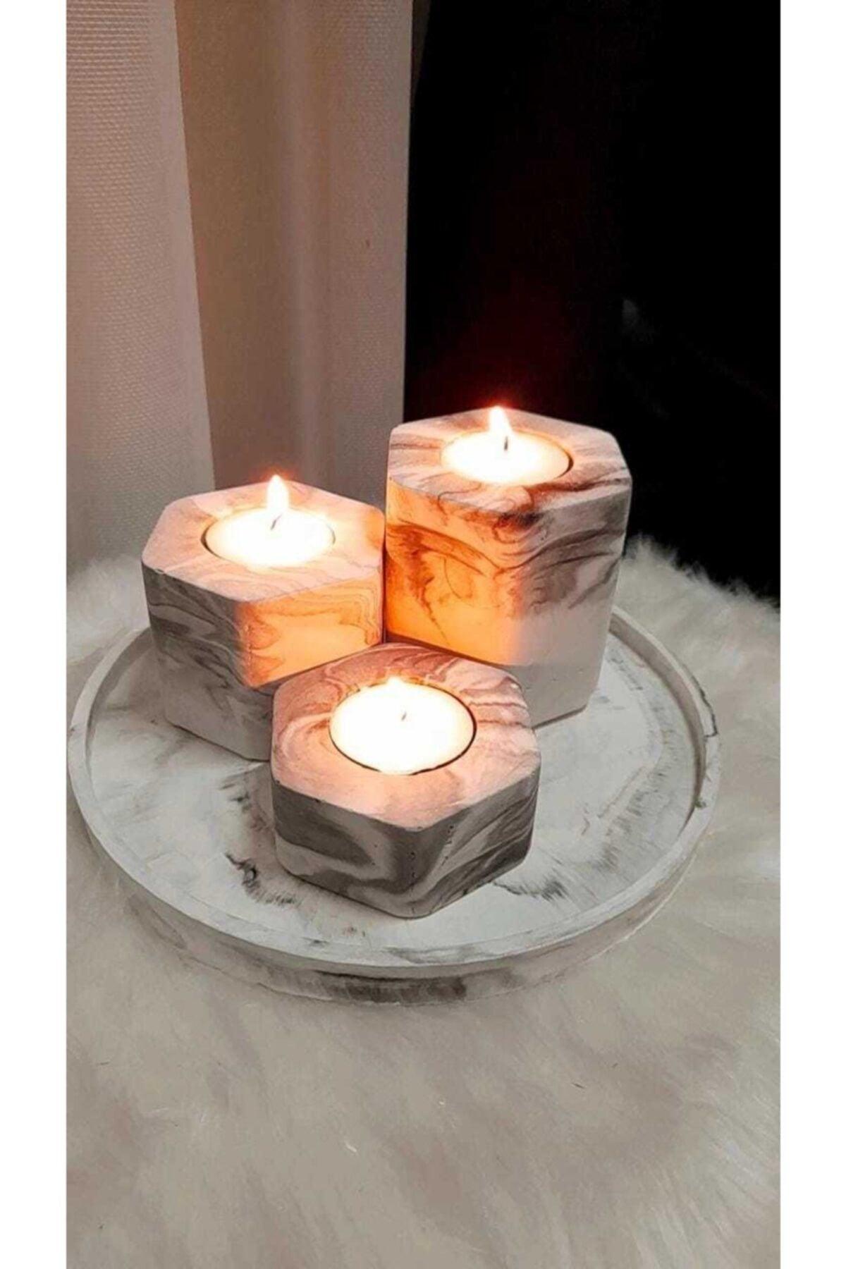 Set of 3 Marble Pattern Concrete Candle Holders - Swordslife