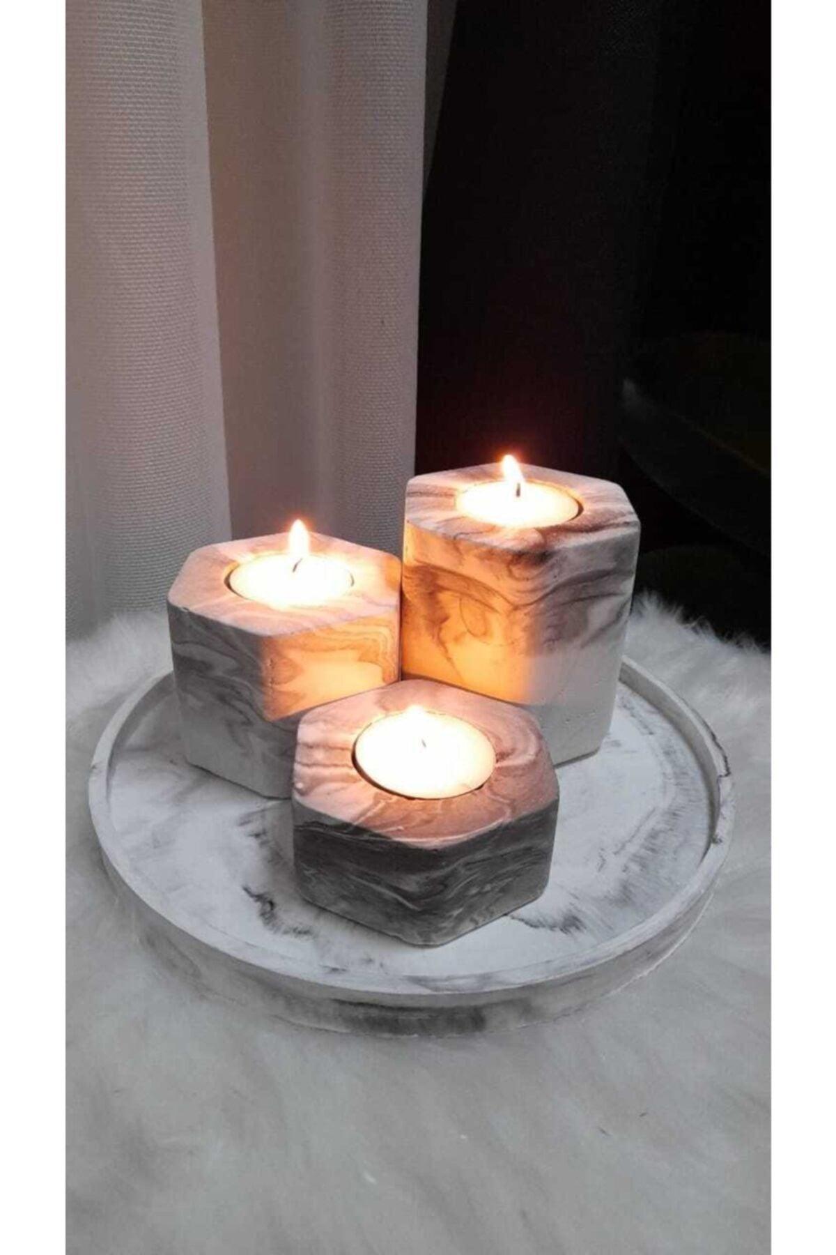 Set of 3 Marble Pattern Concrete Candle Holders - Swordslife