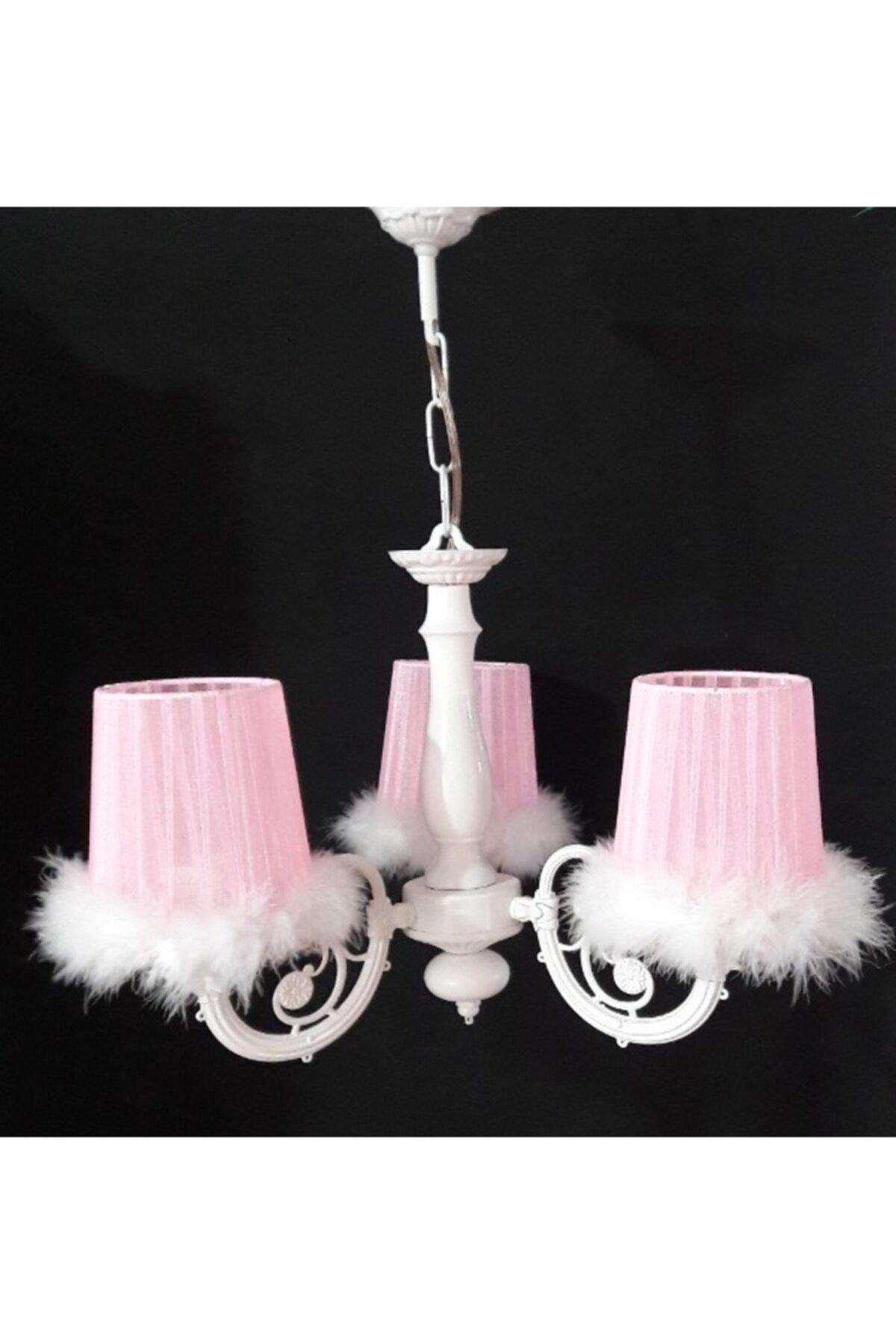 3 Pieces Pink White Hairy Girls Kids Room Bedroom Chandelier - Swordslife