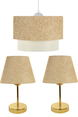 3-Set Chandelier And Nightstand Metal Lampshade / Sand Beige - Swordslife