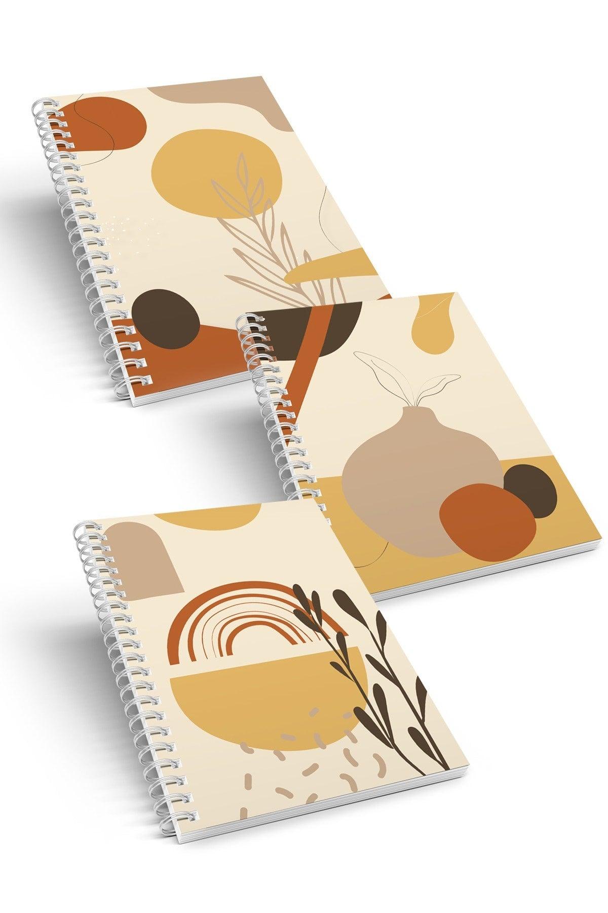 Set of 3 Spiral Checkered Notebooks - Autumn