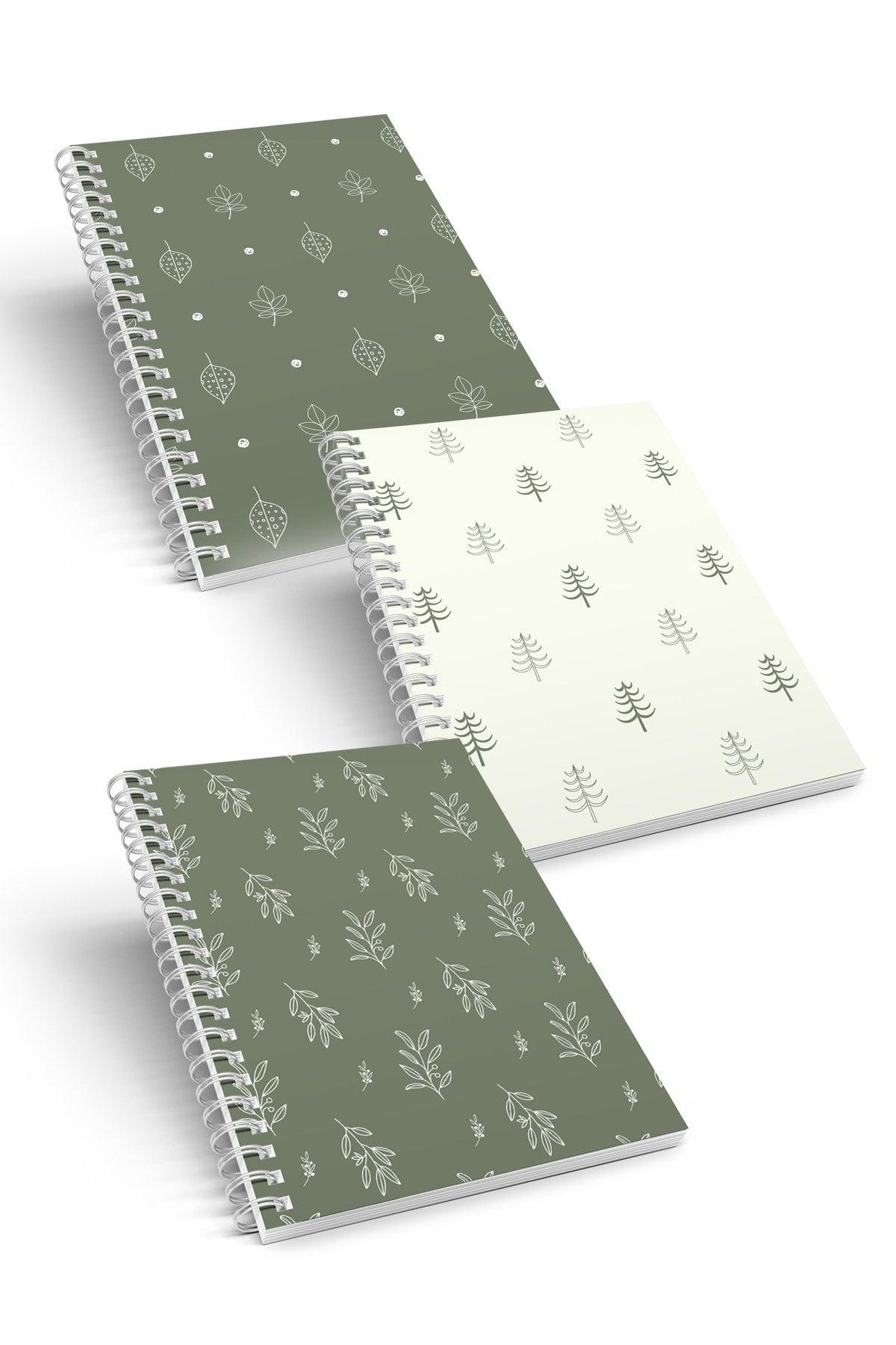 Set of 3 Spiral Checkered Notebooks - Nature