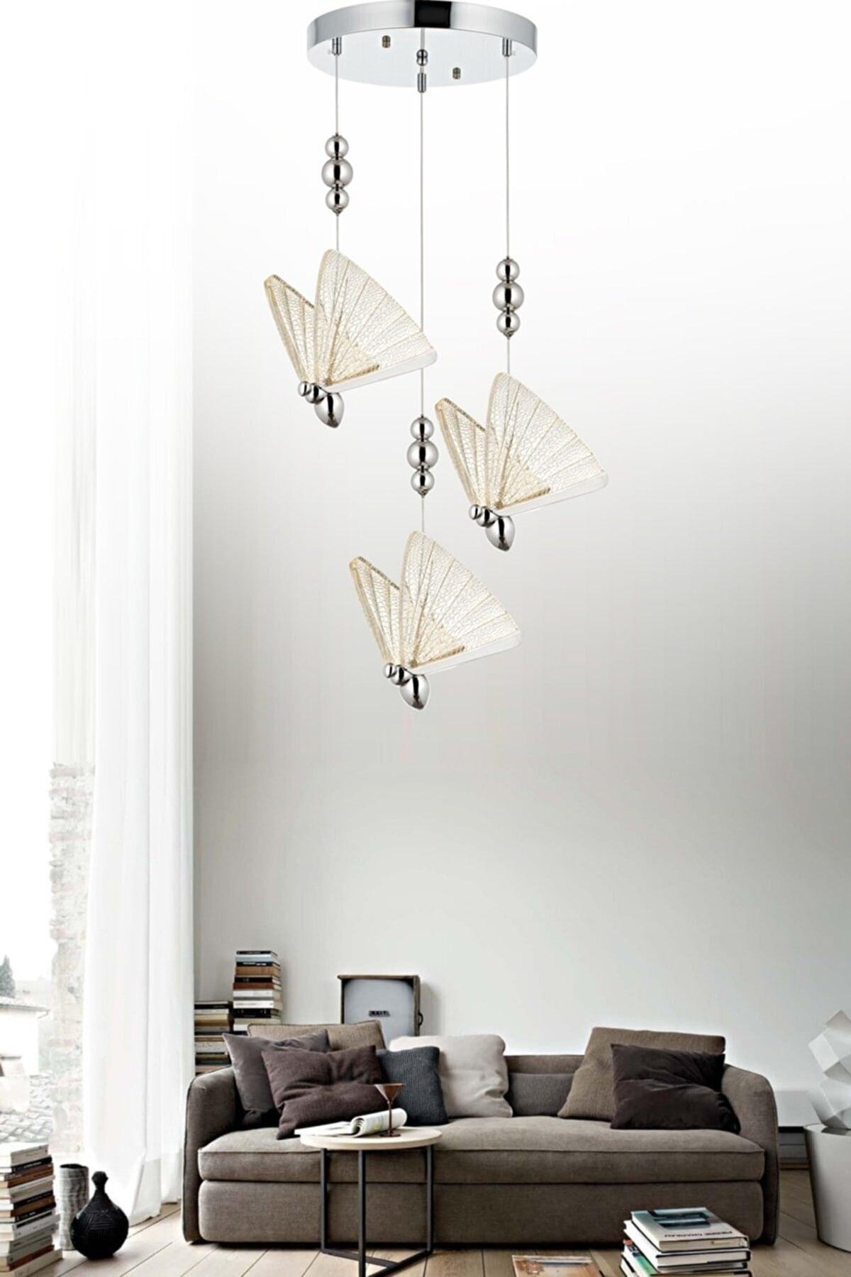 Triple Suspension Butterfly Design 3 Colors Light Led Decorative Chandelier - Swordslife
