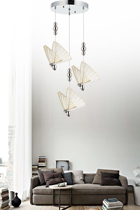 Triple Suspension Butterfly Design 3 Colors Light Led Decorative Chandelier - Swordslife