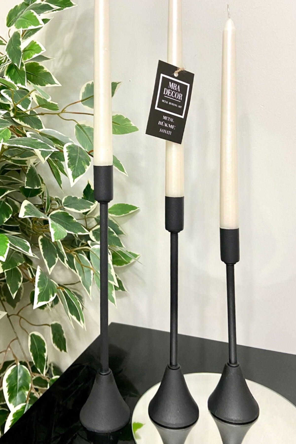 3 Piece Heeled Black Candlestick Candle Holder Decorative Candle Holder Thin Long Leg Home Decoration - Swordslife