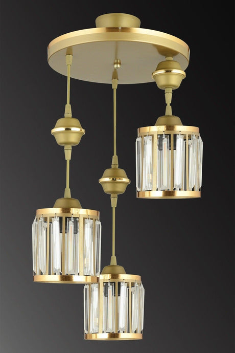 3 Piece Tumbled Pendant Lamp Crystal Stone Yellow Striped Cylinder Downward Facing Luxury Chandelier - Swordslife