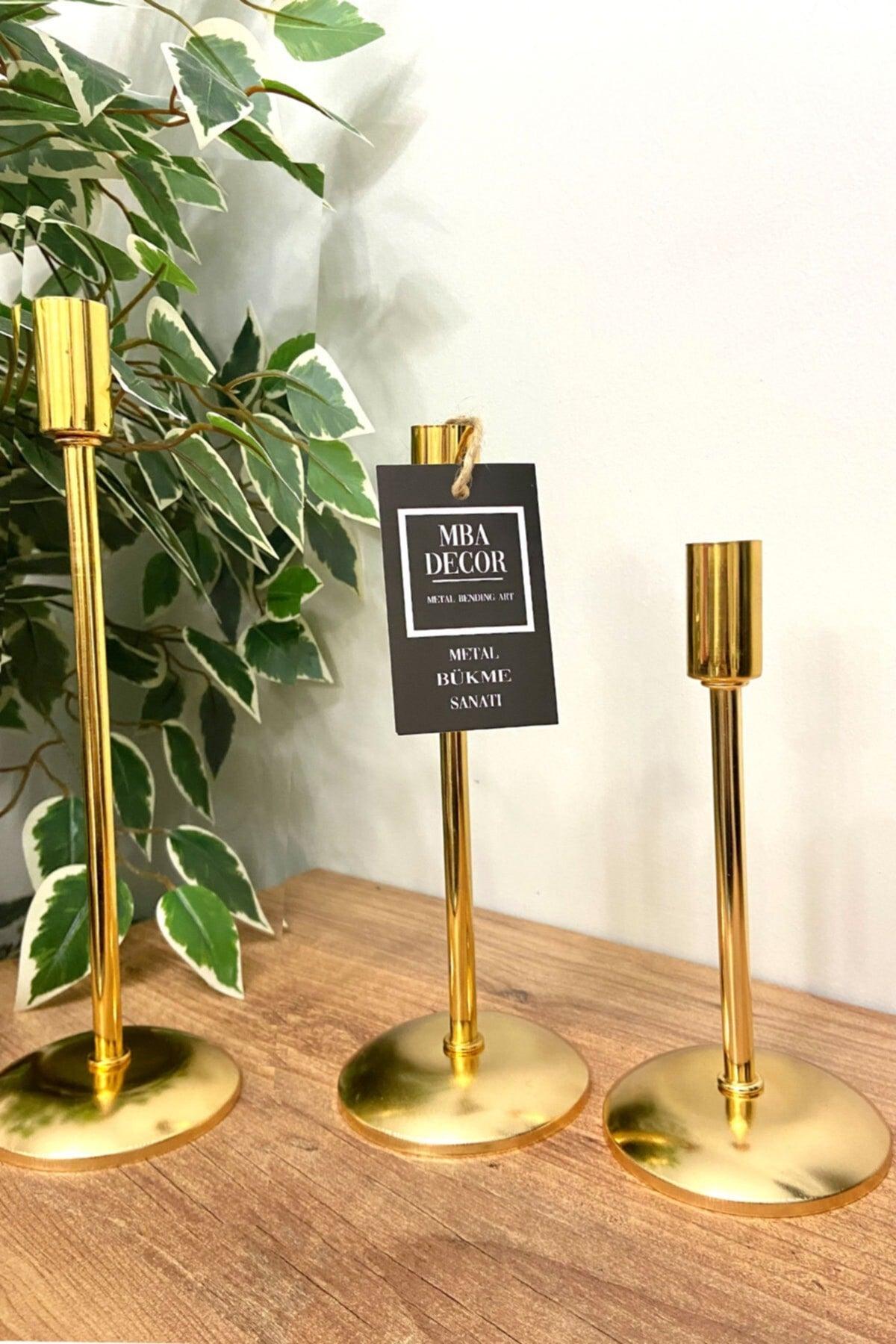 3 ( Triple ) Flat Foot Gold Candlestick Candle Holder Decorative Candle Holder Stainless Plated Home Decoration - Swordslife