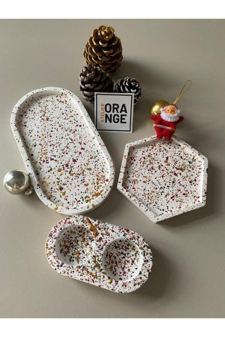 Piece Christmas Set Decorative Oval Concrete Trinket Plate & Hexagonal Jewelry Plate & Tea Light - Swordslife