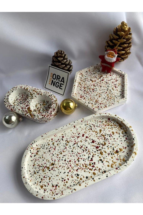 Piece Christmas Set Decorative Oval Concrete Trinket Plate & Hexagonal Jewelry Plate & Tea Light - Swordslife