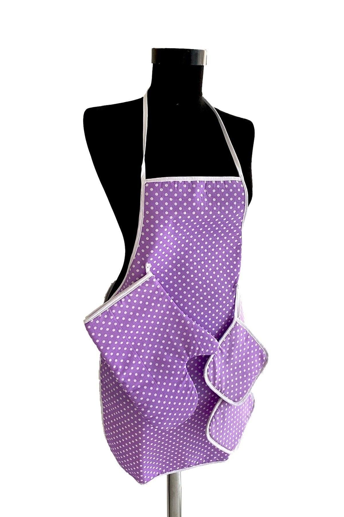 3 Piece Lilac Kitchen Apron Set Waterproof Apron Heat Proof Gloves And Handle Set - Swordslife