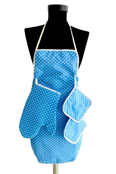 3 Piece Blue Kitchen Set Liquid Proof Kitchen Apron Heat Proof Oven Mitts And Holder Set - Swordslife