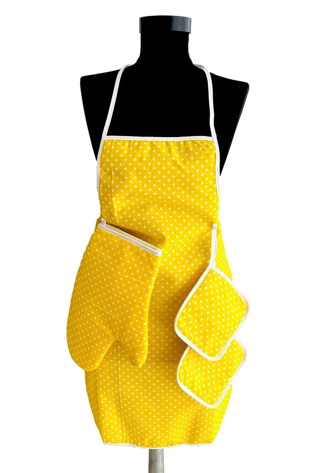 3 Pieces Yellow Kitchen Apron Set Waterproof Apron Heat Proof Gloves And Handle Set - Swordslife