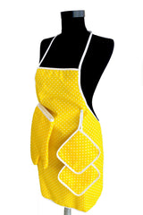 3 Pieces Yellow Kitchen Set Liquid Proof Kitchen Apron Heat Proof Oven Mitts And Holder Set - Swordslife