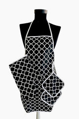 3 Pieces Black and White Apron Set Waterproof Apron Heat Proof Gloves And Grip Set - Swordslife