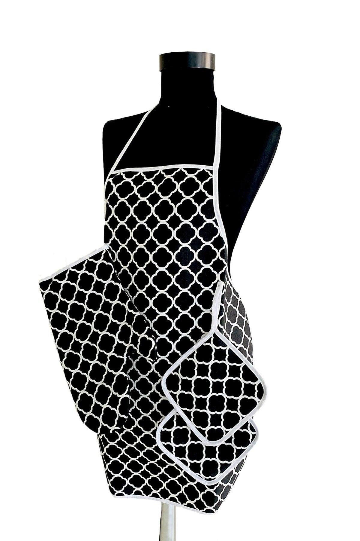 3 Pieces Black and White Apron Set Waterproof Apron Heat Proof Gloves And Grip Set - Swordslife