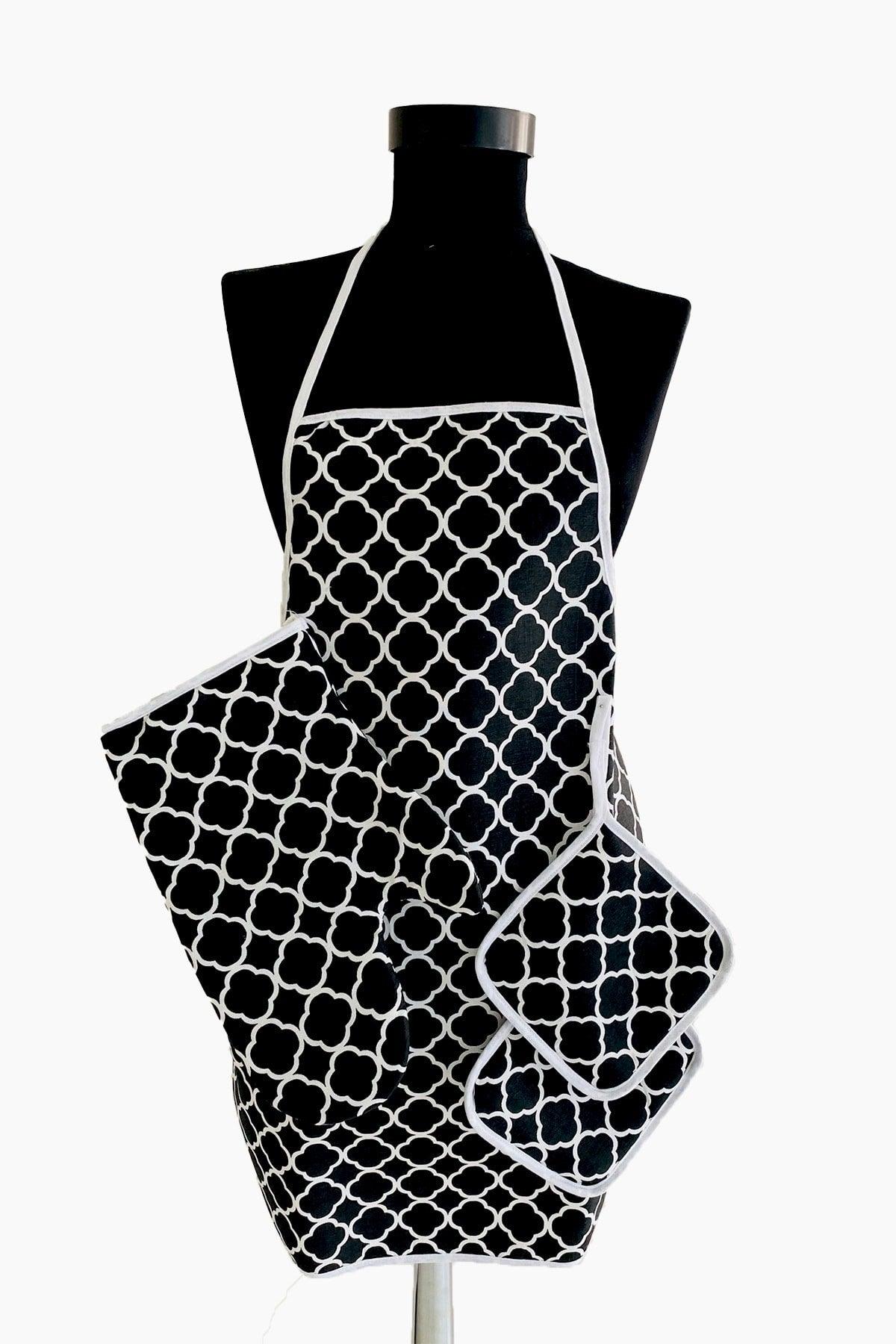 3 Piece Black Kitchen Set Liquid Proof Kitchen Apron Heat Proof Oven Mitts And Holder Set - Swordslife