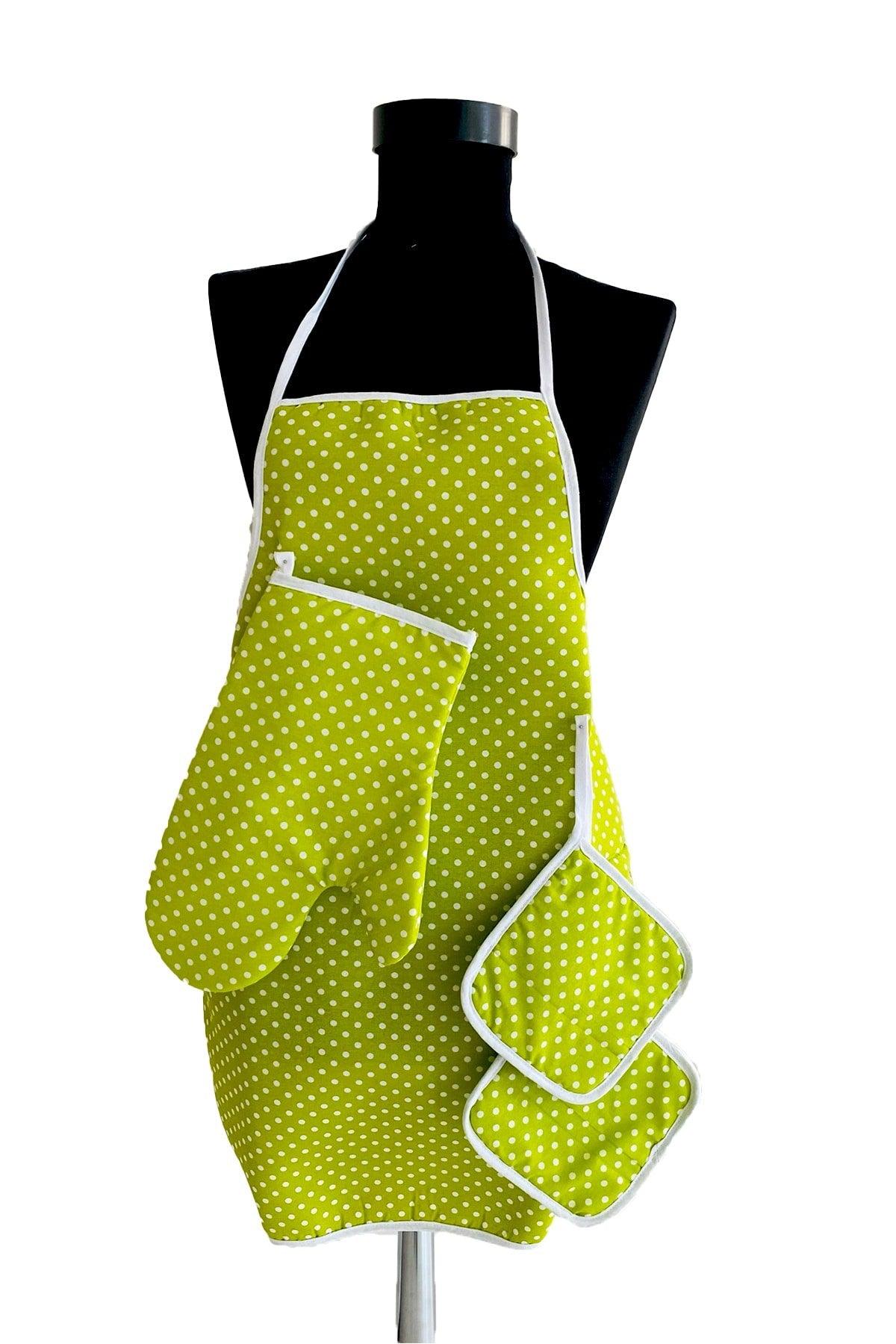 3 Pieces Green Kitchen Set Liquid Proof Kitchen Apron Heat Proof Oven Mitts And Holder Set - Swordslife