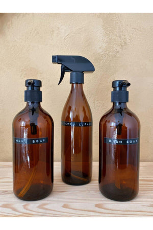 3 Pcs 500 Ml Amber Brown Glass Bottle Liquid Soap Dispenser Dish Soap Set - Swordslife