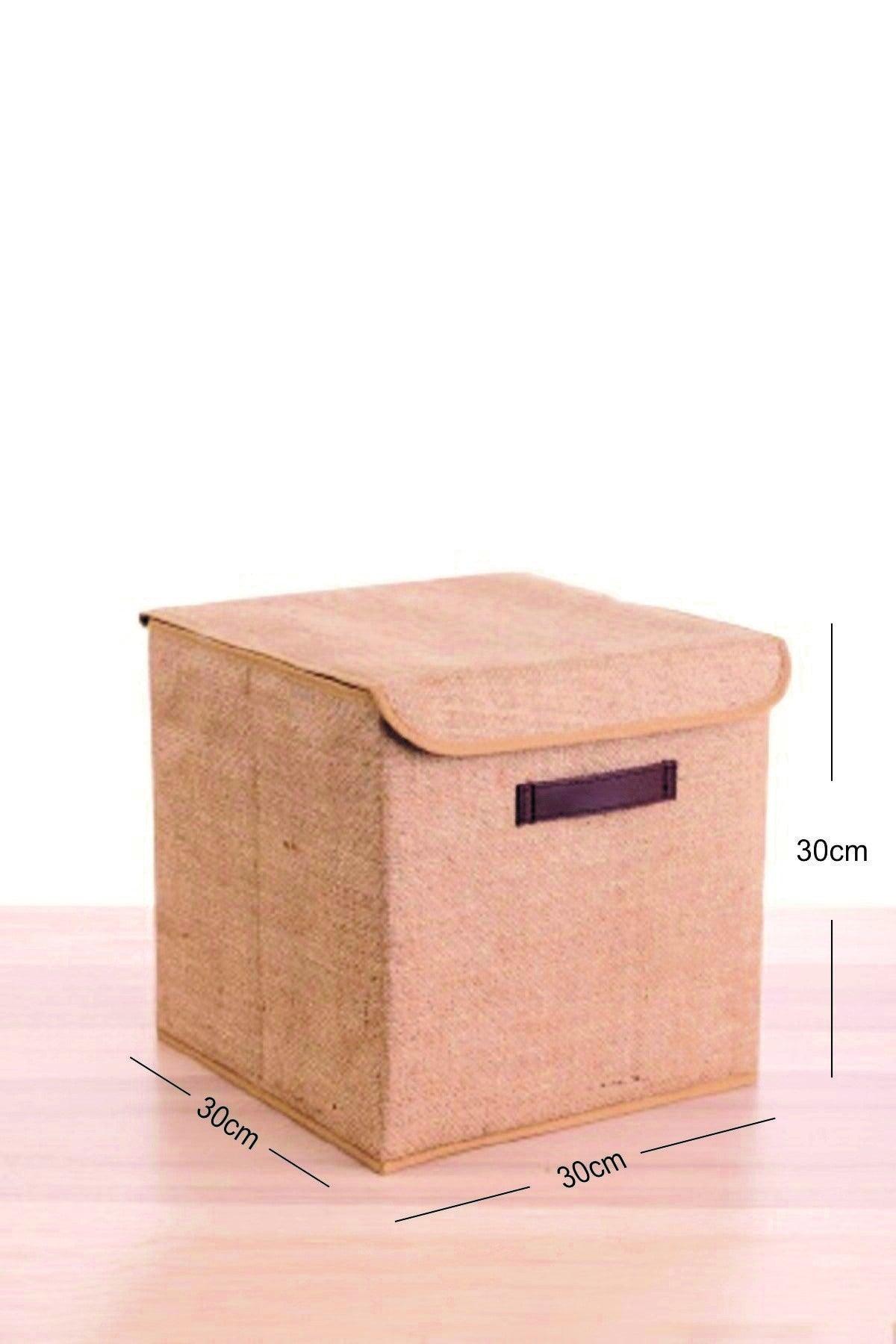 3 Pieces Jute Box with Lid 30cmx30cmx30cm - Swordslife