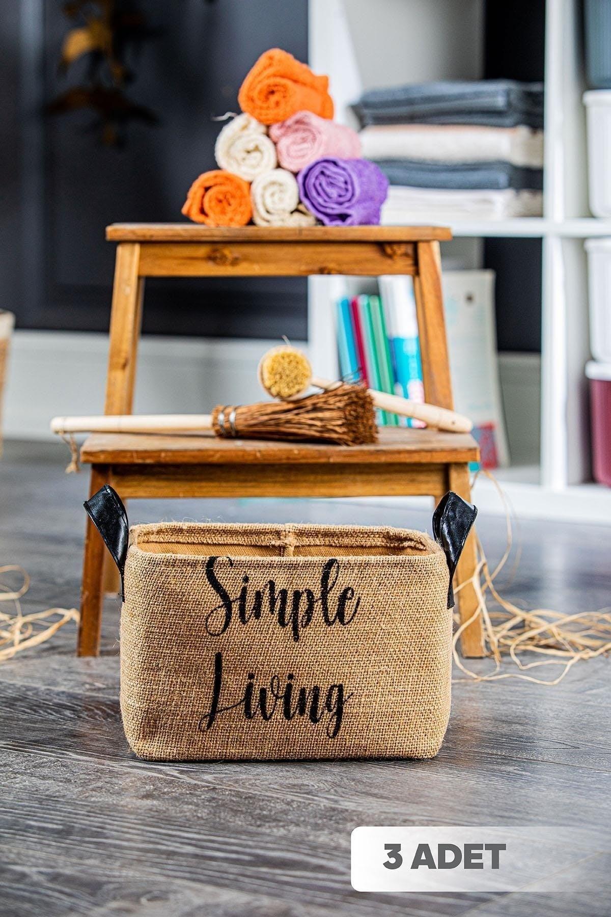 3 Pieces Simple Living Midi Jute Rectangular Basket 25x15x14 Cm - Swordslife