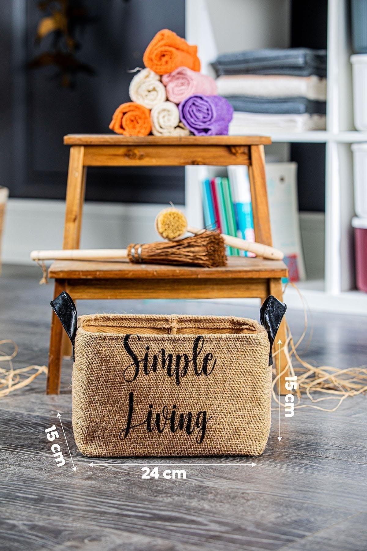 3 Pieces Simple Living Midi Jute Rectangular Basket 25x15x14 Cm - Swordslife