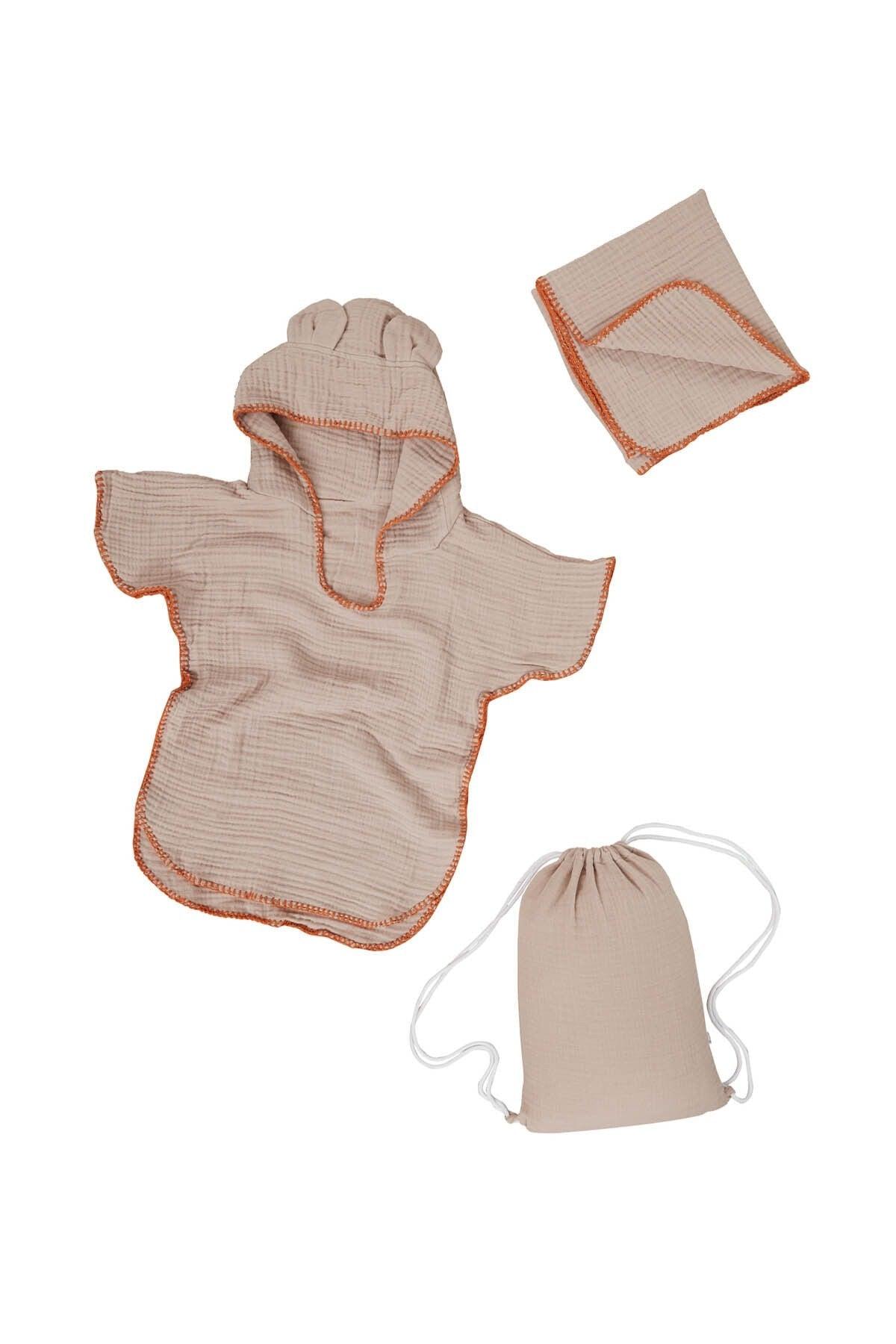 Piece Embroidered Muslin Poncho-blanket-bag Set 2-4 Years Beige - Swordslife