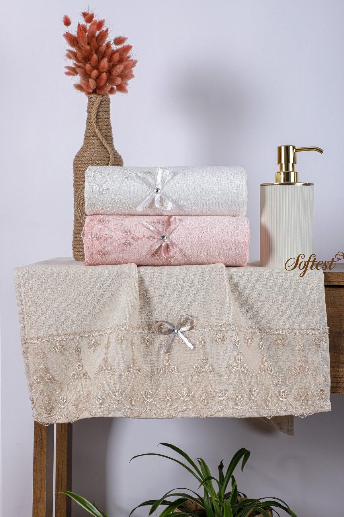 Pieces 3 Colors 50x90 Guipure Ribbed Dowry Hand Face Bath Towel - Swordslife