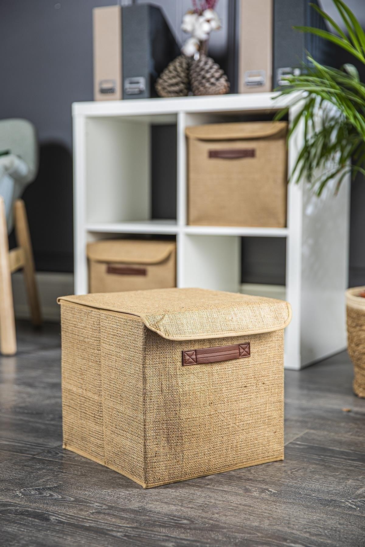 3 Piece Cesi Foldable Jute Box With Lid 29x29x30 Cm - Swordslife