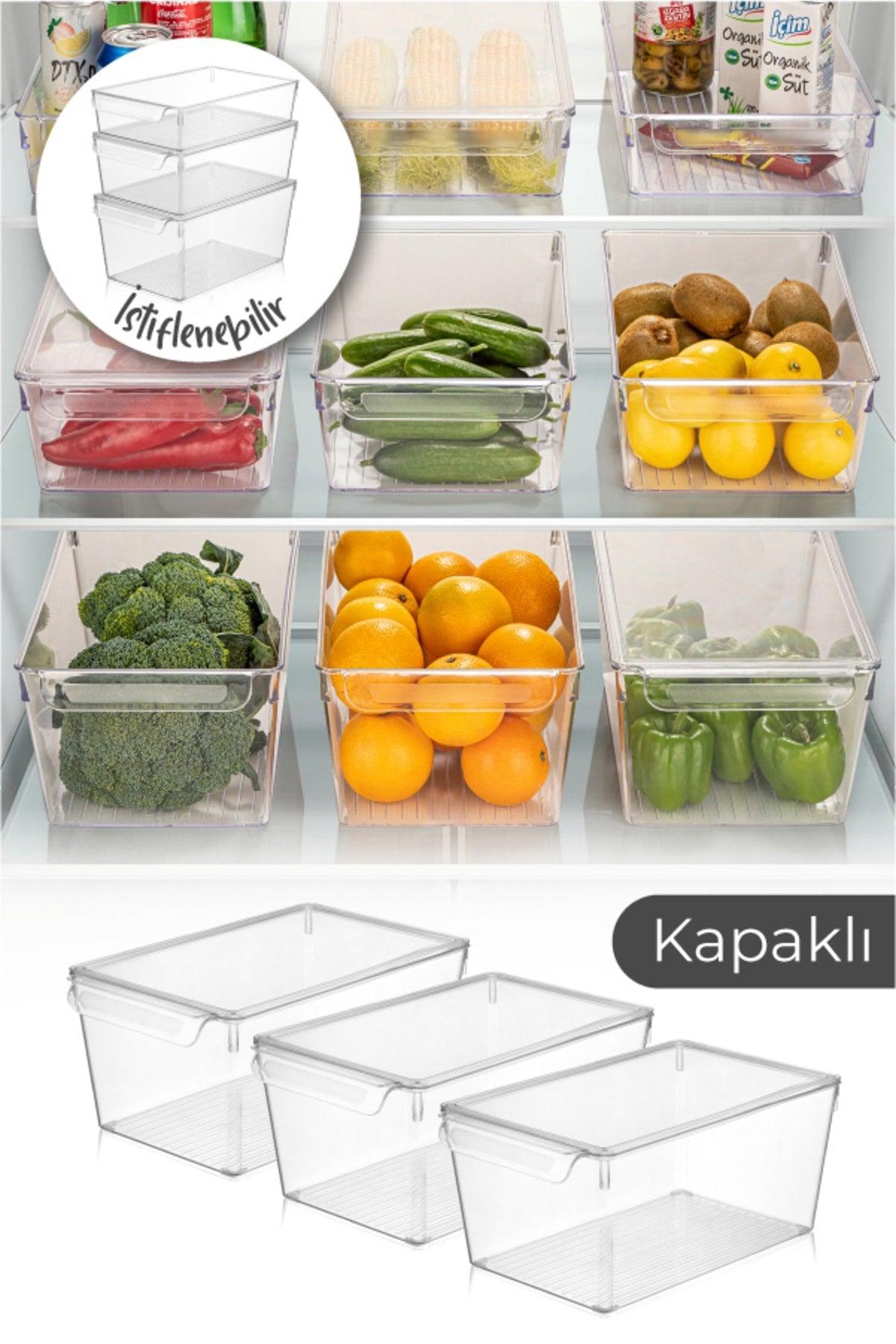 3 Piece Fridge Organizer Large With Lids - Swordslife